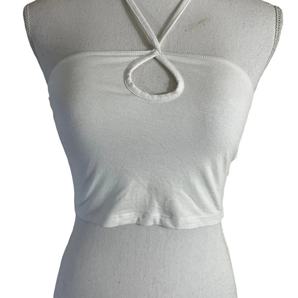 ASOS Design White Crop Top Size 4 Keyhole Neck Sleeveless Stretch Summer Casual - Picture 4 of 7